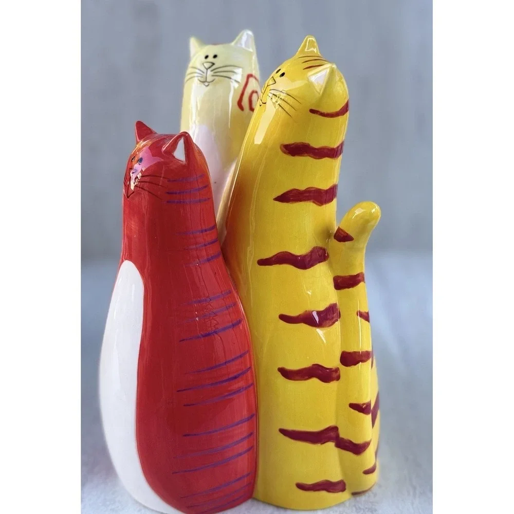 Bella Casa Whimsical Triple Cat Figurine Colorful Handpainted 9